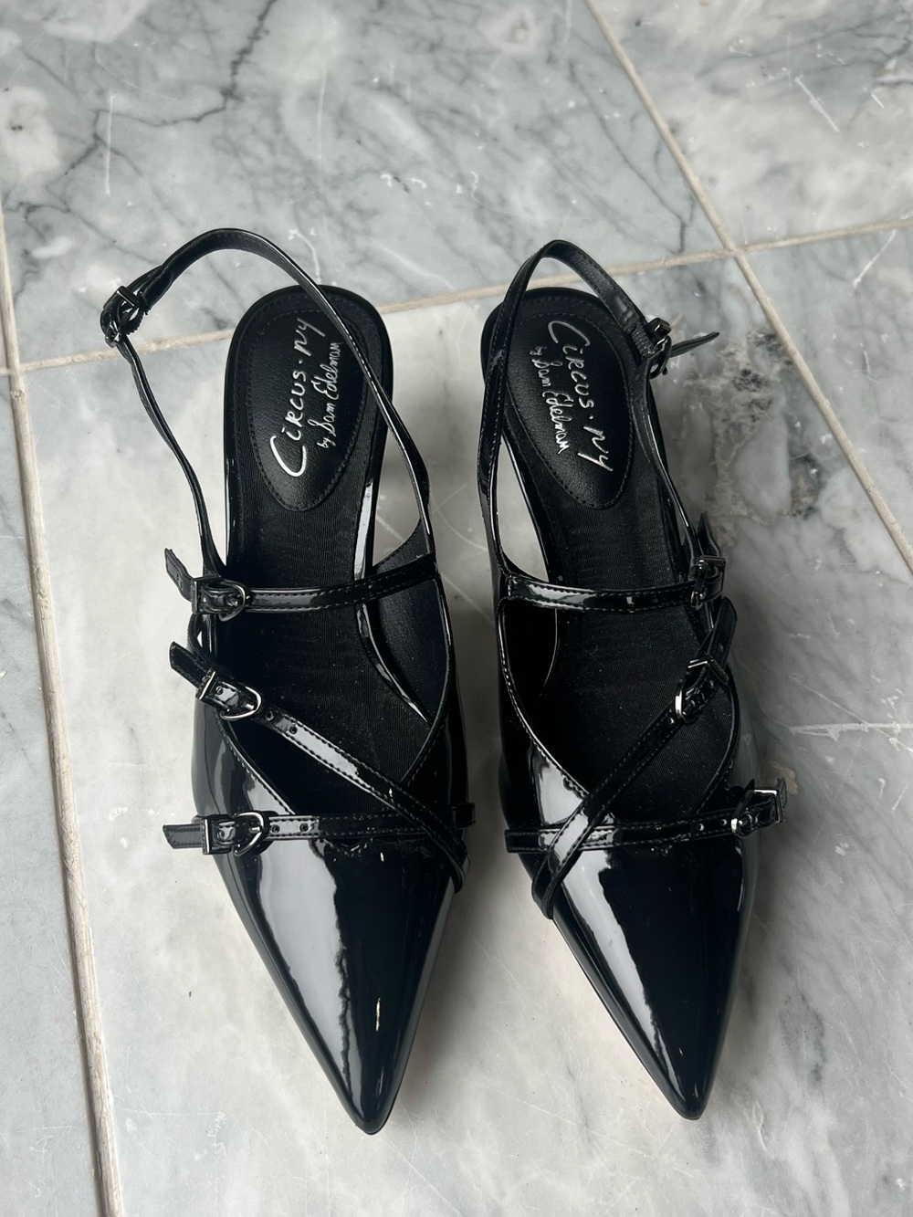 Circus by Sam Edelman Black Patent Pointed Slingback Heels
